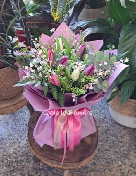Bouquet di tulipani confezionato